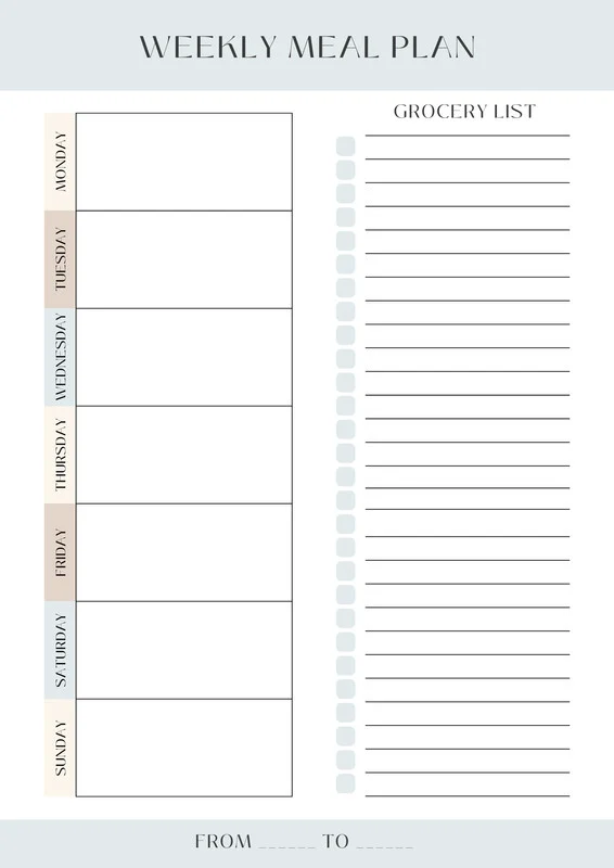 Menu planner writing a weekly grocery list at a wooden desk